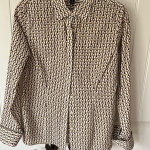 Lands End French cuff blouse - classic nautical, anchor pattern